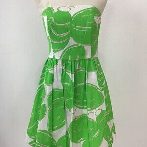 LILLY PULITZER stinger bee NWOT green glitter fit n flare strapless mini dress 6
